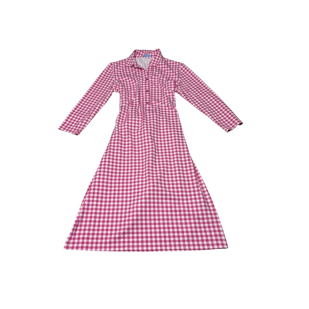 J.McLaughlin Pink Gingham Shirt Dress Long Sleeve Belted Midi Womens Size Medium